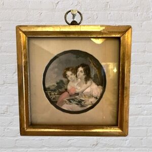 Antique MINI Framed John Cother Webb CALMADY SISTERS ENGRAVING SILK MAT 5X5